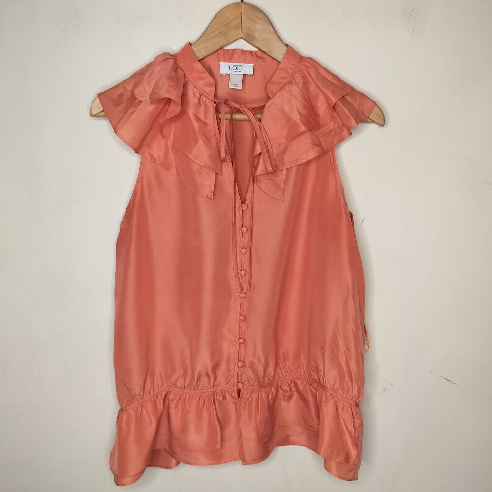 Ann Taylor LOFT Silk Top Blouse‎ Ruffled Layered Sleeveless